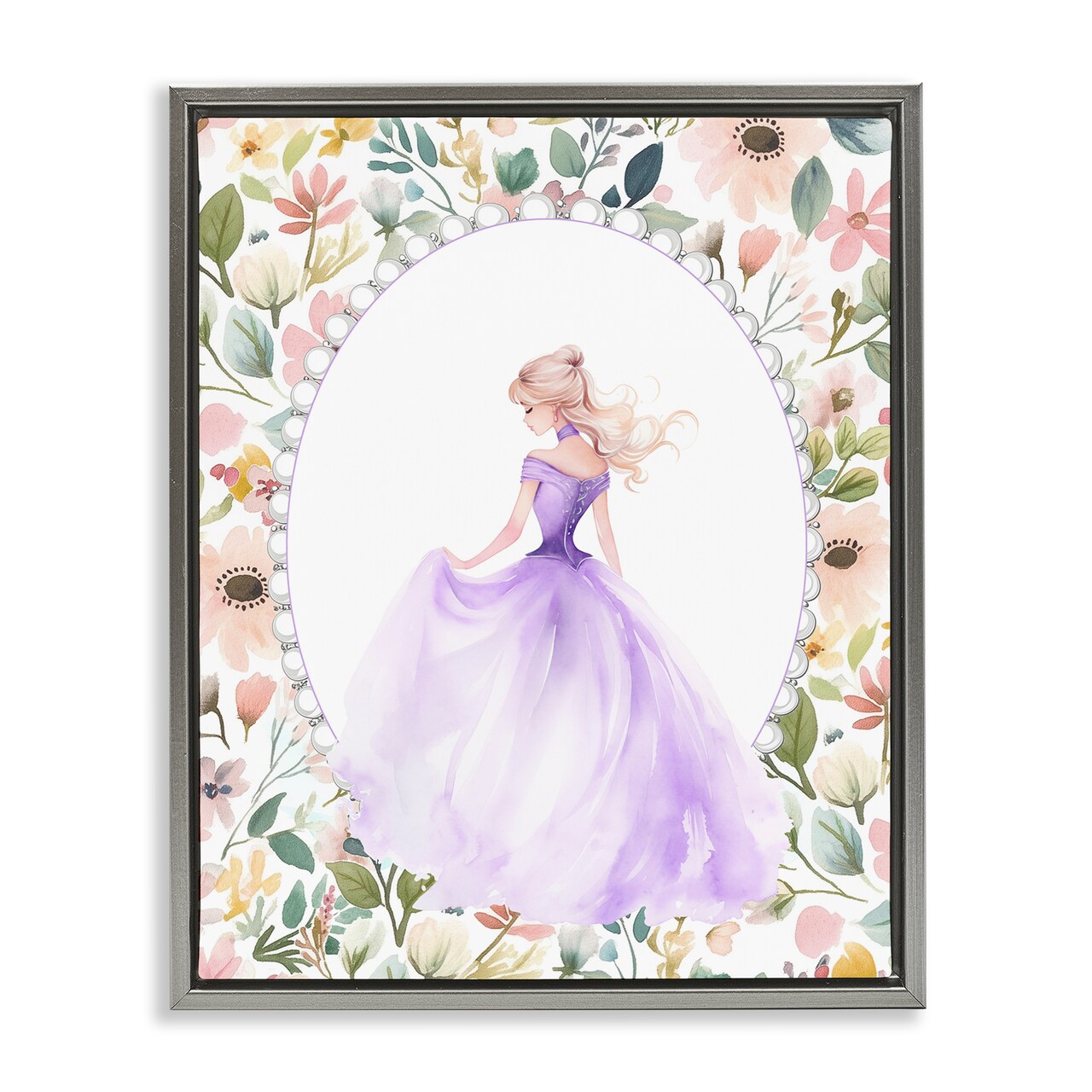 Stupell Industries Purple Princess with Pearl Border Floating Frame, design by Christine Simpson Art